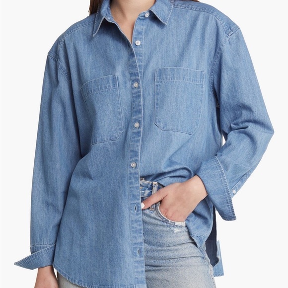 Treasure & Bond Oversized Cotton Denim Shirt in Medium Wash Size Medium - Picture 1 of 12